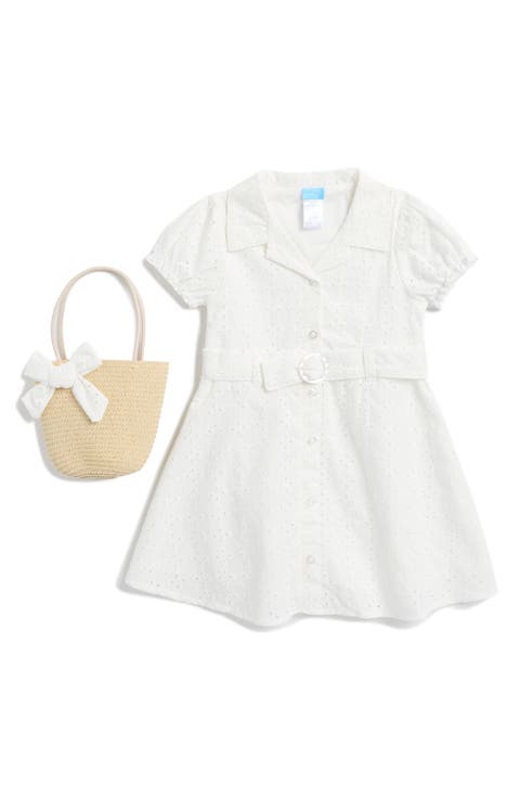 Kids' Embroidered Eyelet Cotton Dress & Bag Set (Toddler & Little Kid)