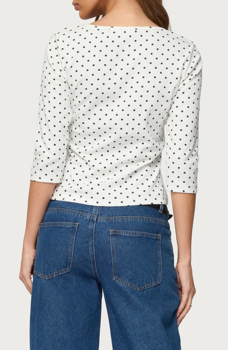 EDIKTED Lela Polka Dot Quarter Sleeve Shirt, Alternate, color, 