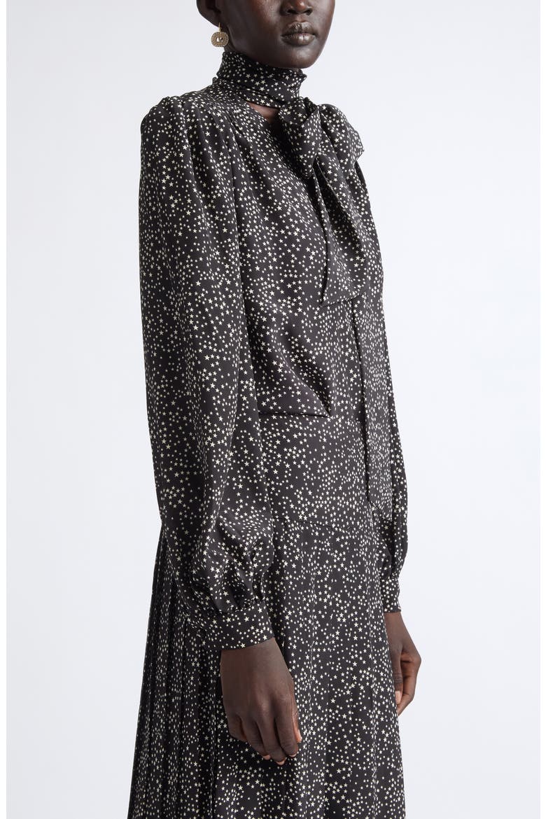 Starry Long Sleeve Silk Minidress, Alternate, color, BLACK/ CREAM