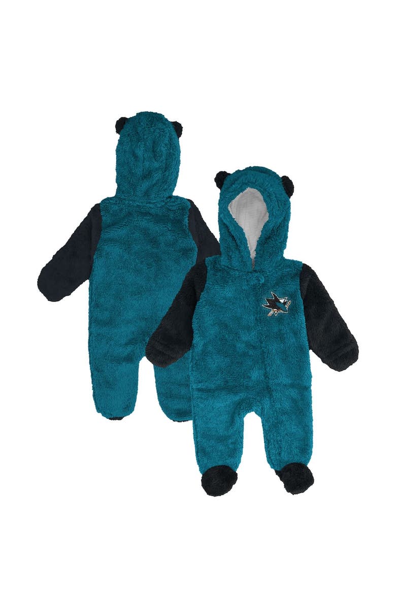 Outerstuff Infant & Newborn Outerstuff Teal San Jose Sharks Stay Napping Fleece Bunting Full-Zip Hooded Sleeper, Main, color, Teal