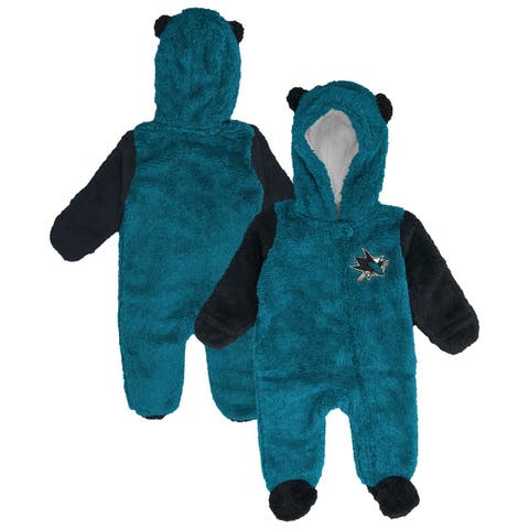 Infant & Newborn Outerstuff Teal San Jose Sharks Stay Napping Fleece Bunting Full-Zip Hooded Sleeper
