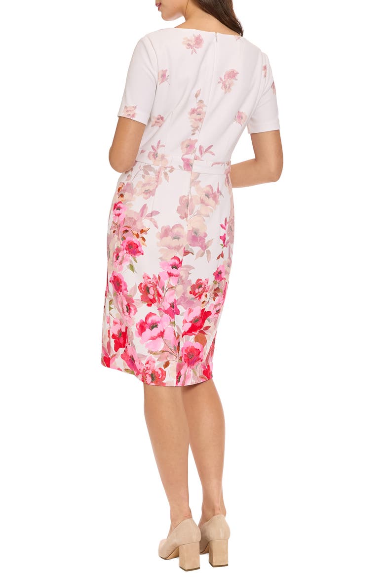 Floral Tie Neck Short Sleeve Sheath Dress, Alternate, color, IVORY/ PINK