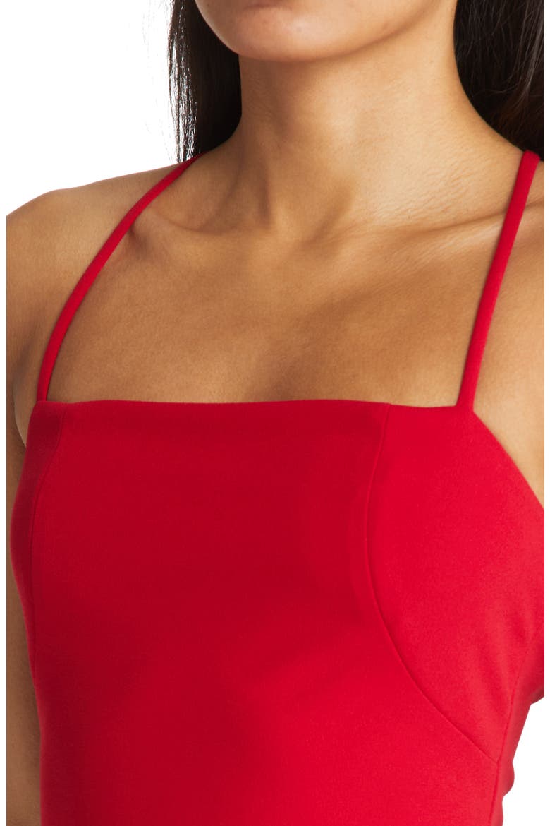 Square Neck Side Ruffle Midi Dress, Alternate, color, RED