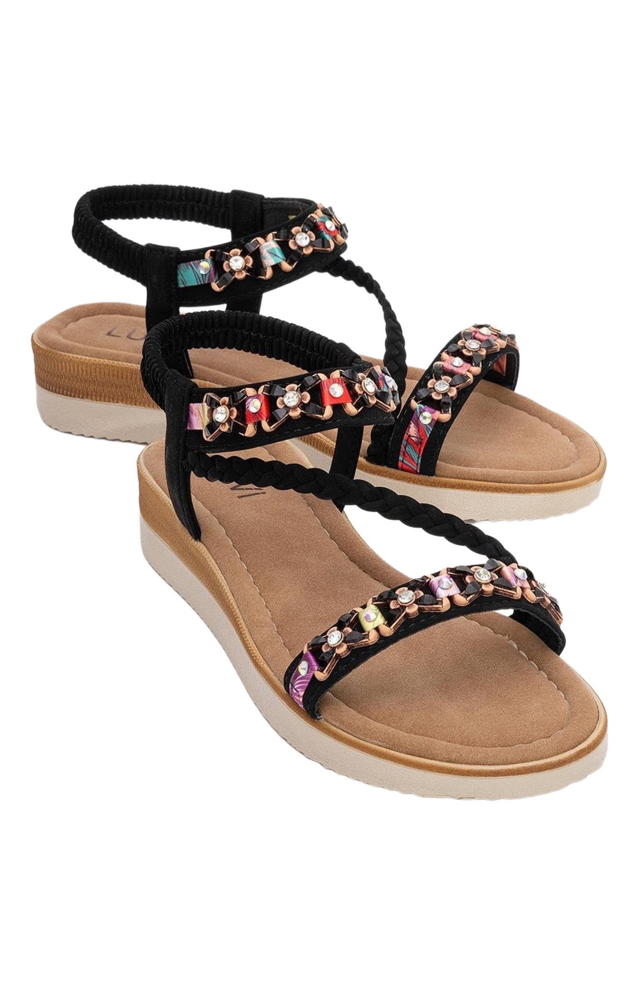 Prologue Shoes YUAN Braided Strap Sandal, Alternate, color, Black Faux Leather