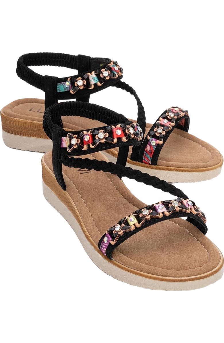 Prologue Shoes YUAN Braided Strap Sandal, Alternate, color, Black Faux Leather