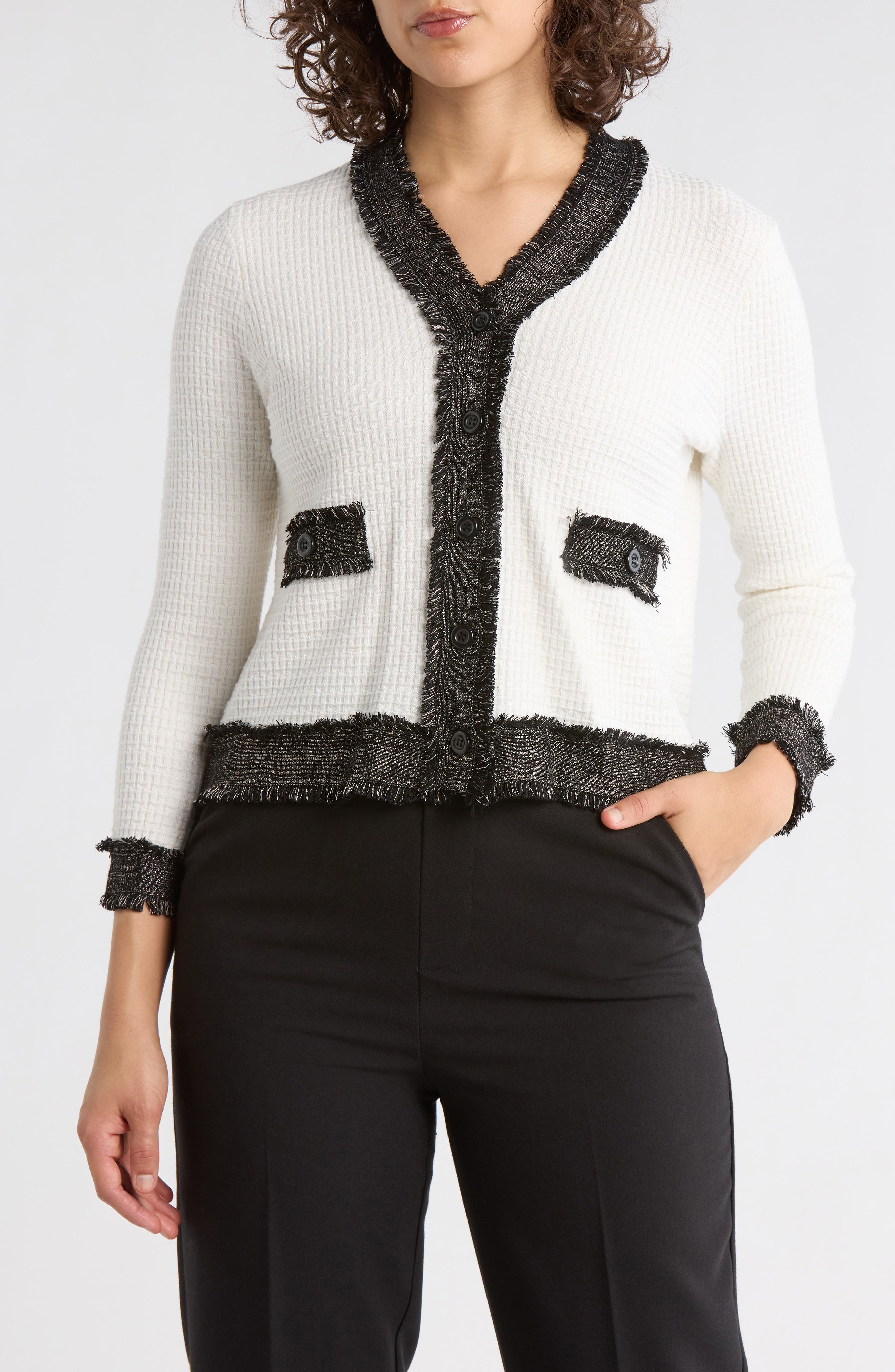 Adrianna Papell Frayed Knit Cardigan