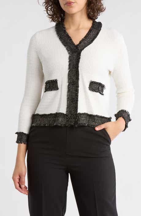 Adrianna Papell Frayed Knit Cardigan