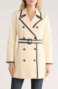 L'AGENCE Toru Leather Trim Trench Coat