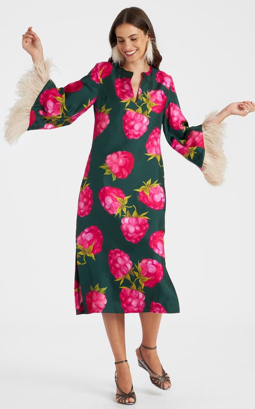 LA DOUBLEJ LA DOUBLEJ THE KAFTAN WITH FEATHERS LAMPONE EMERALD 