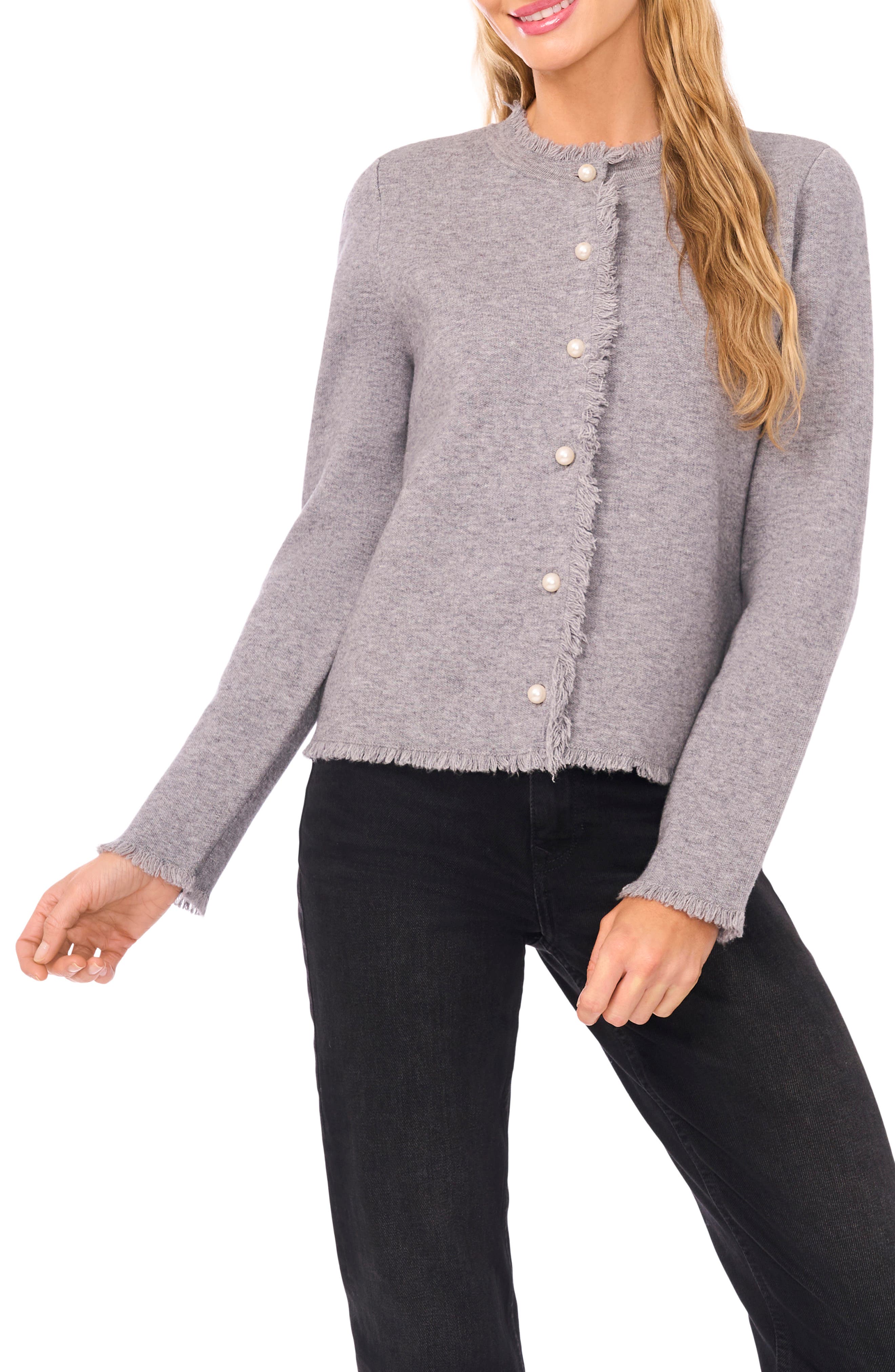 CeCe Fringe Trim Cardigan