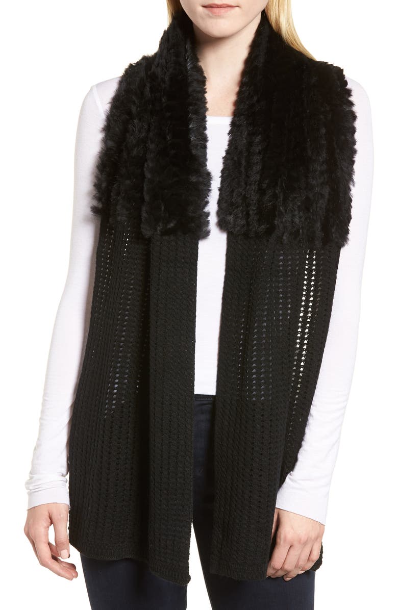 La Fiorentina Genuine Rabbit Fur & Acrylic Knit Scarf, Main, color, 