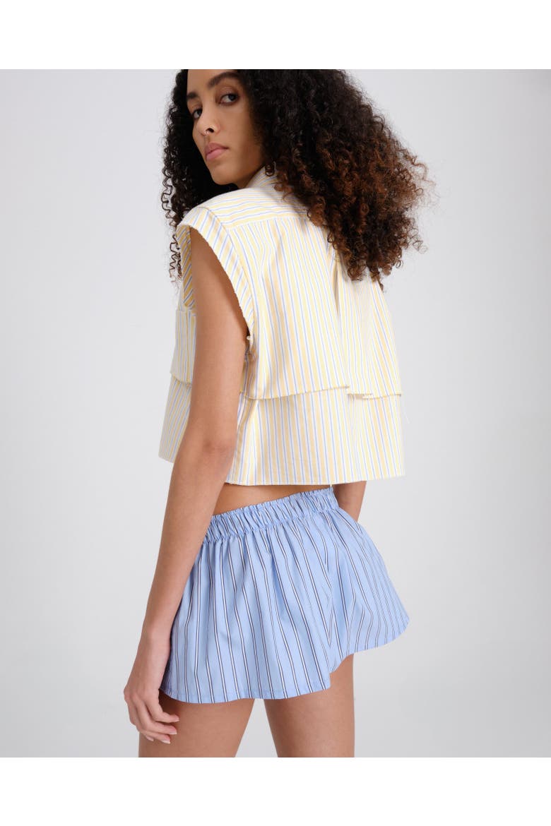 Sleeveless Layered Cropped Shirt, Alternate, color, YELLOW STRIPE OXFORD