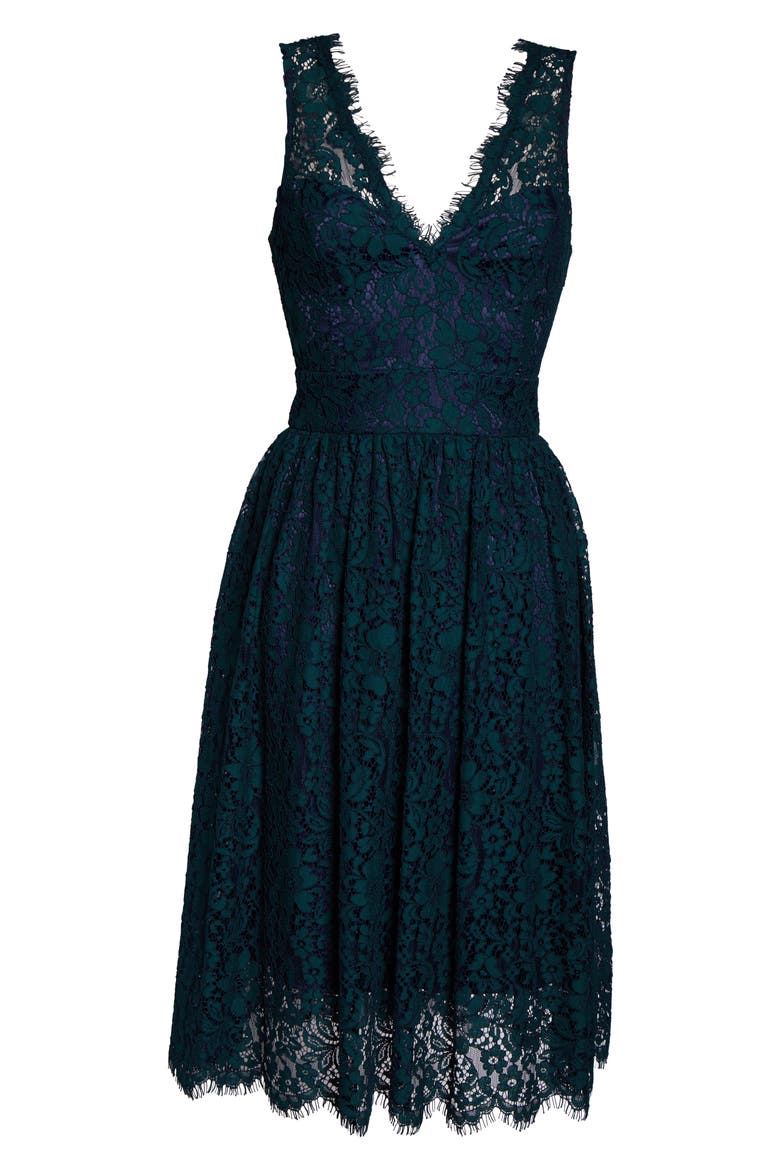 Lace Fit & Flare Dress, Alternate, color, GREEN