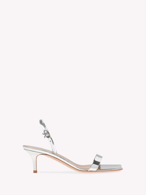 Shop Gianvito Rossi Ribbon Kitten Sandals In Metallic Silver