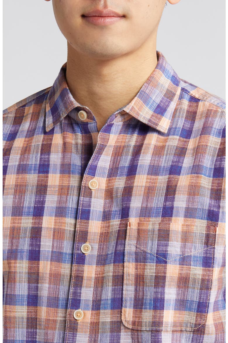 Sand Dune Check Woven Cotton Button-Up Shirt, Alternate, color, GUAVA ICE