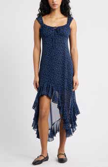 Bias Cut Chiffon Asymmetric Hem Dress