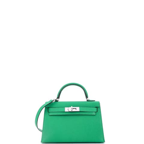 Kelly Mini II Bag Green Chevre Mysore with Palladium Hardware 20