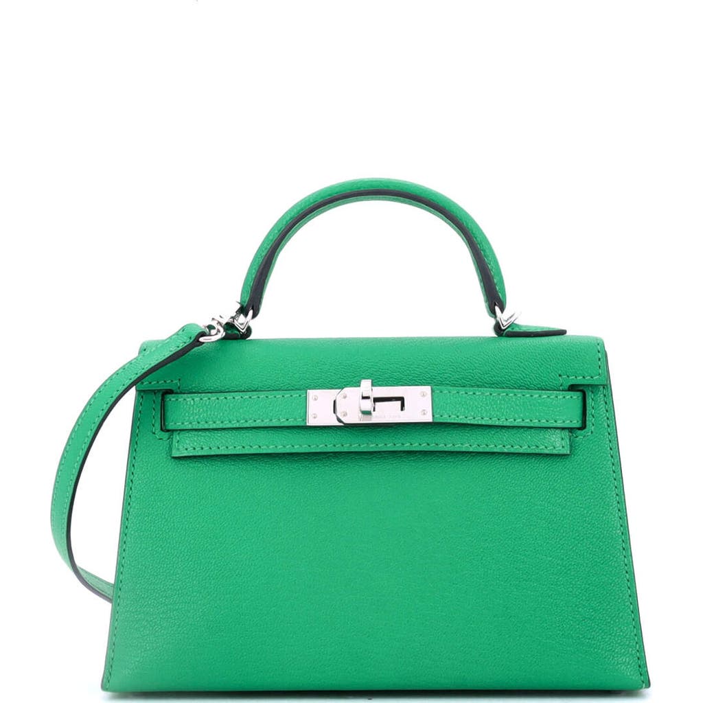 Pre-owned Hermes Hermes Kelly Mini Ii Bag Green Chevre Mysore With Palladium Hardware 20 In Green