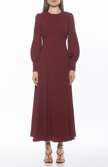 Alexia Admor Yesenia Long Sleeve Empire Waist Maxi Dress In Burgundy