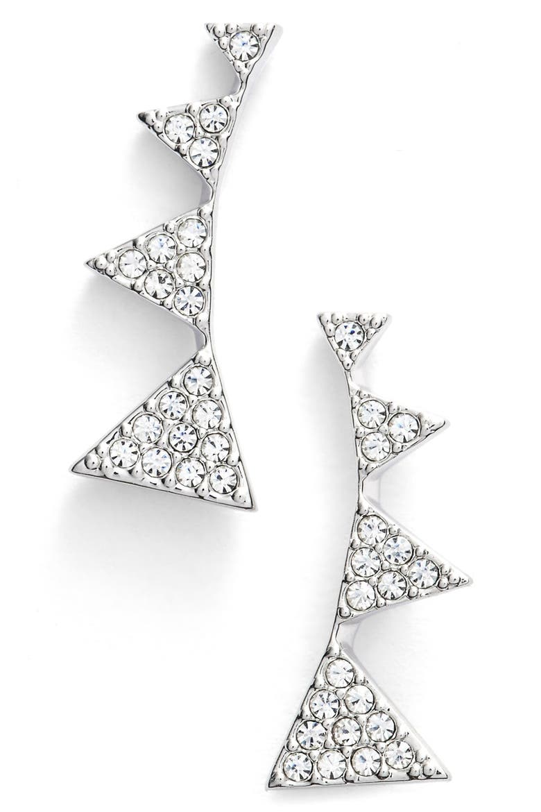 Triangle Stud Earrings, Main, color, SILVER/ CLEAR