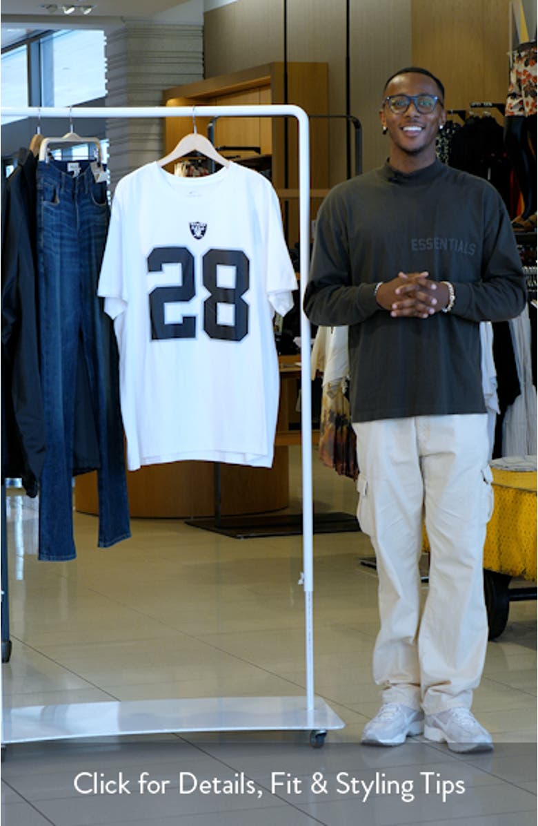 Men's Nike Josh Jacobs White Las Vegas Raiders Name & Number T-Shirt, sales video thumbnail