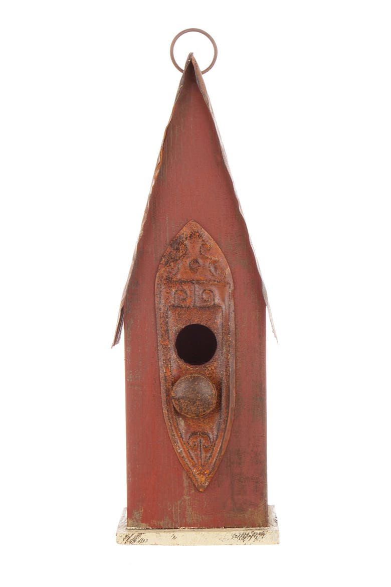 13.25"H Retro Wooden Distressed Garden Birdhouse, Alternate, color, Red