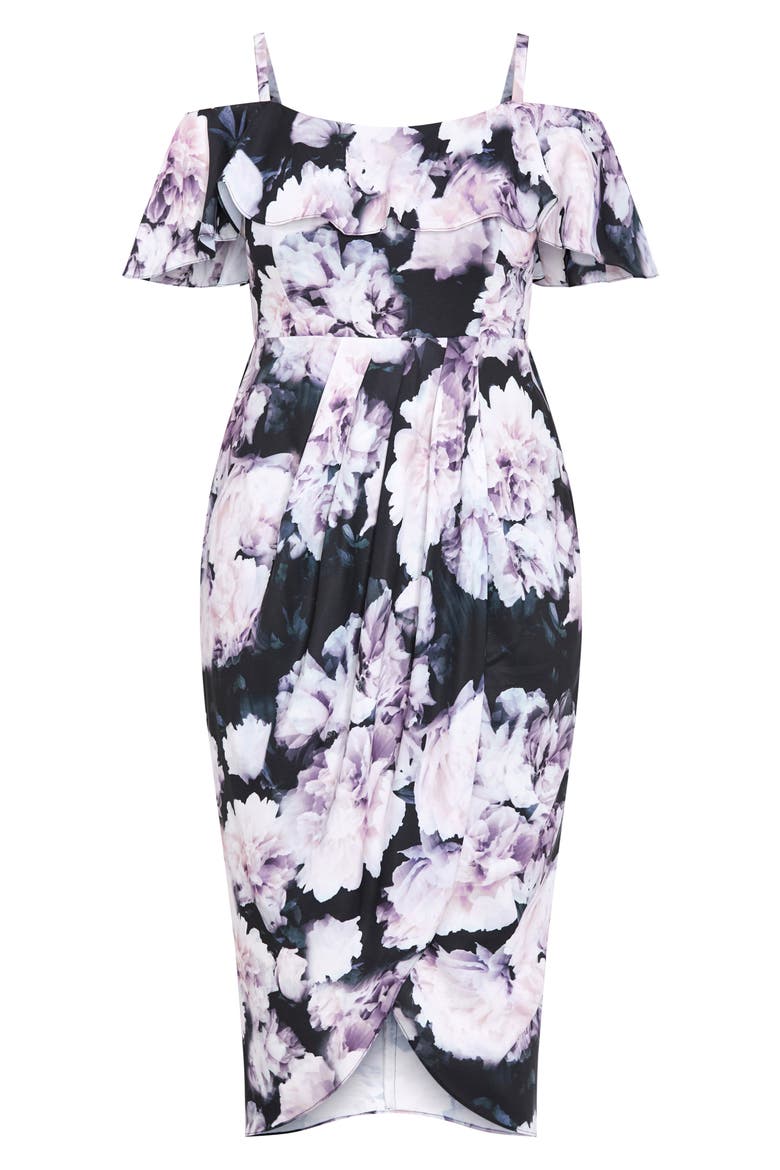 Floral Drape Cold Shoulder Midi Dress, Alternate, color, SWEET SENSATION