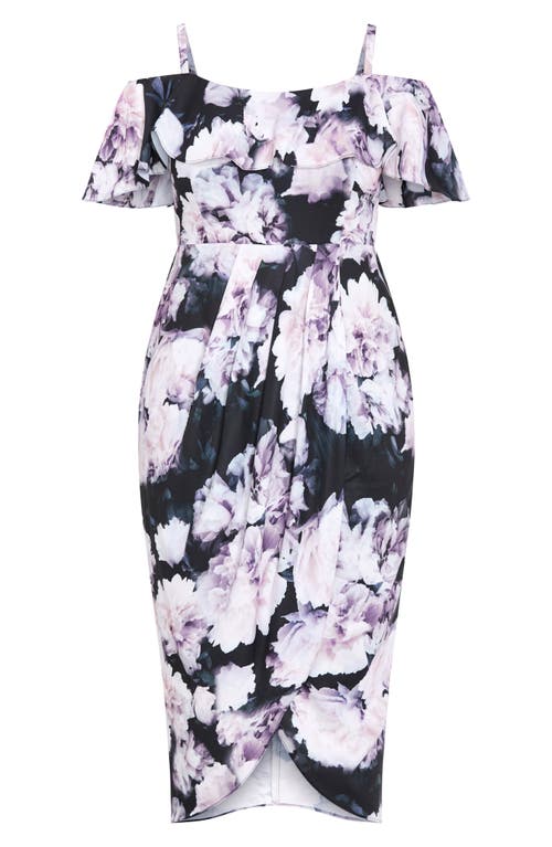 City Chic Floral Drape Cold Shoulder Midi Dress