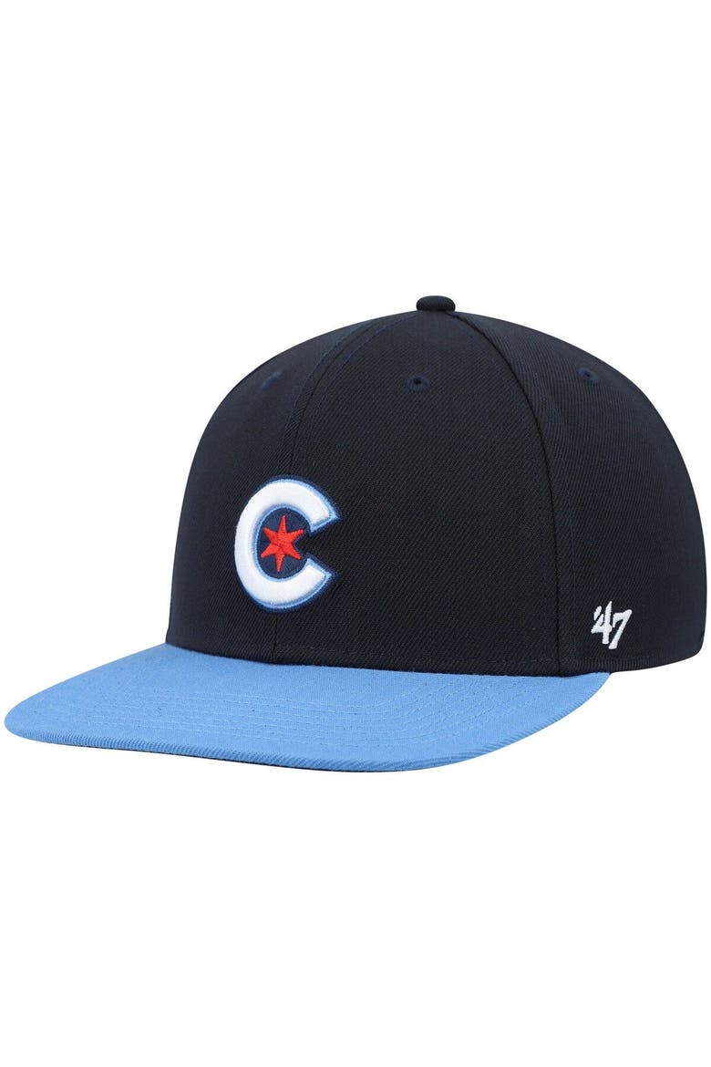 Men's '47 Navy Chicago Cubs 2021 City Connect Captain Snapback Hat, Alternate, color, Navy