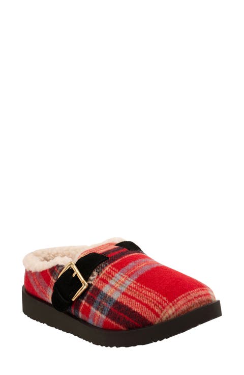 Gift Plaid Faux Shearling Lined Slipper (Women)