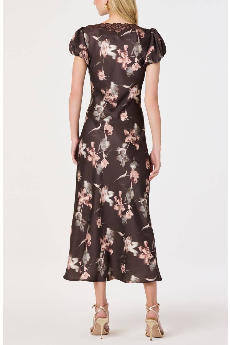 Almandina Floral Print Lace Trim Maxi Dress, Alternate, color, BROWN FLORAL