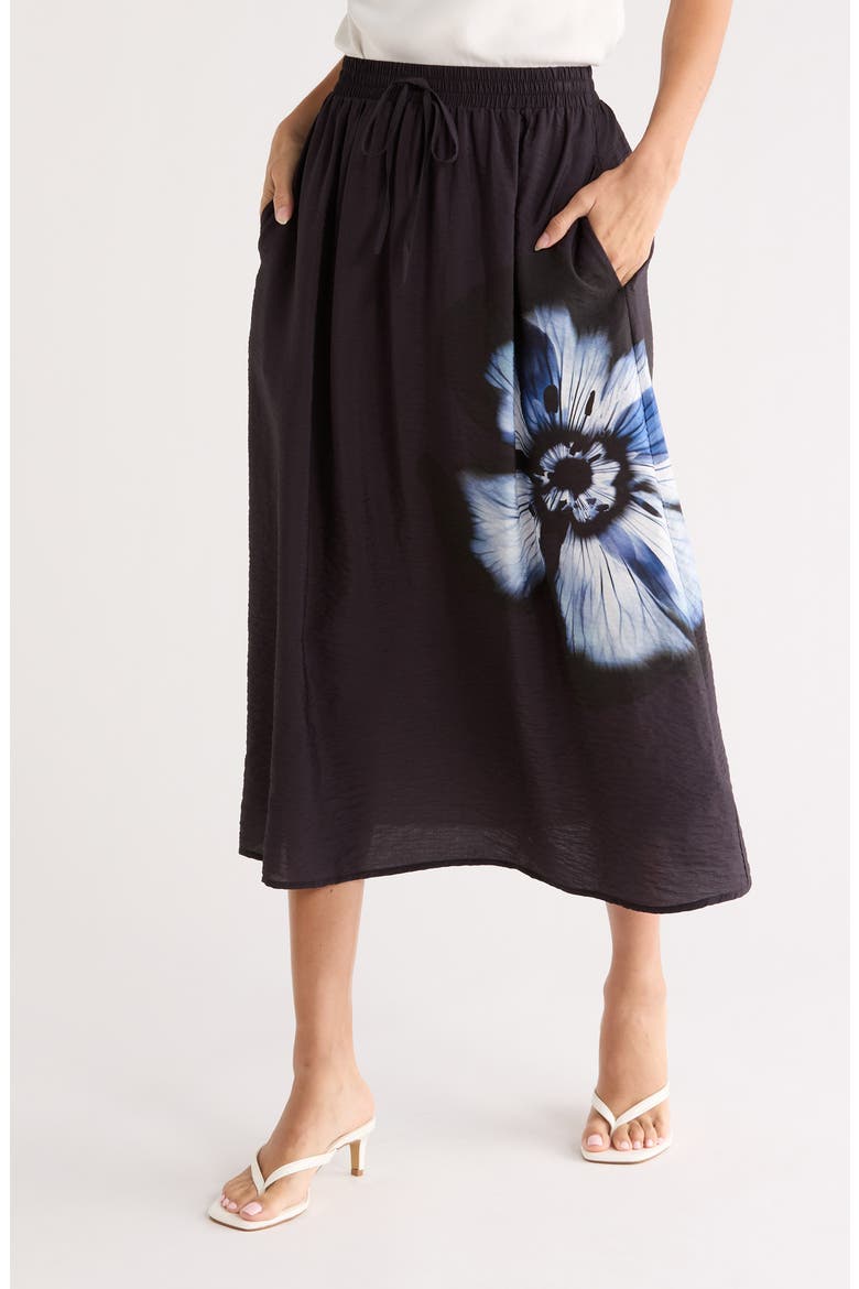 Floral Woven Skirt, Main, color, BLACK