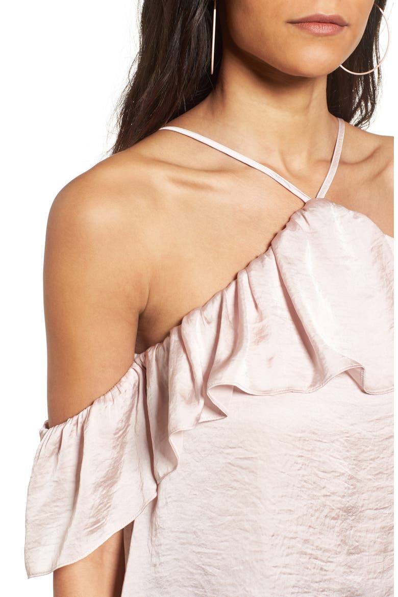 Satin Cold Shoulder Top, Alternate, color, ROSE PETAL