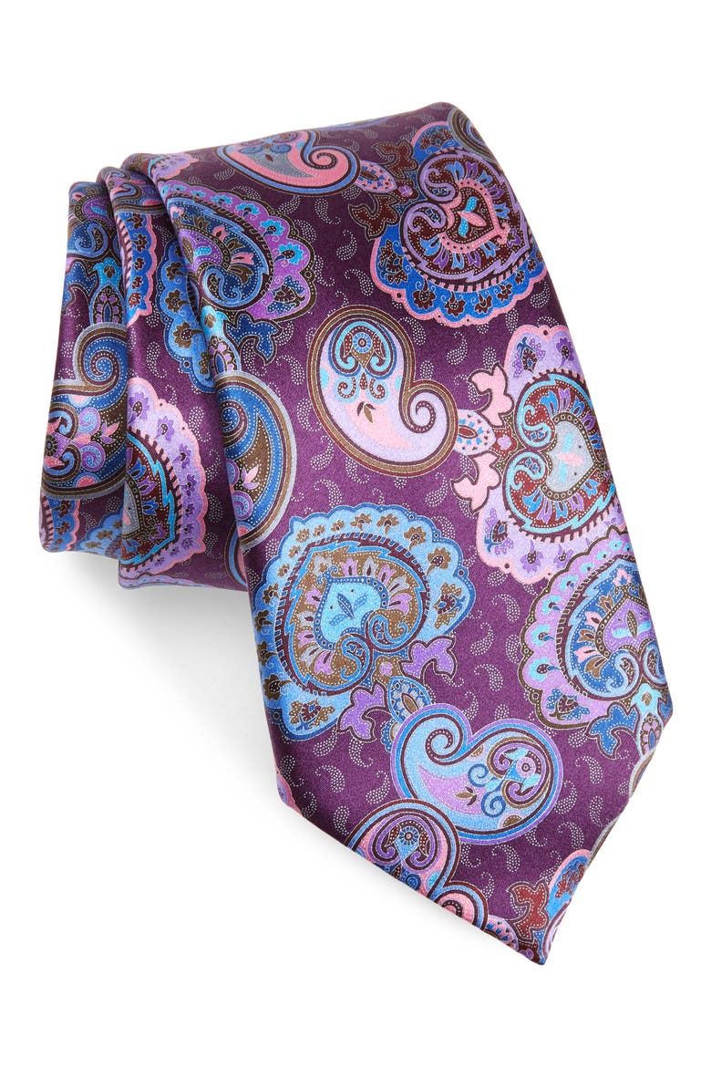 Paisley Silk Tie, Main, color, PURPLE