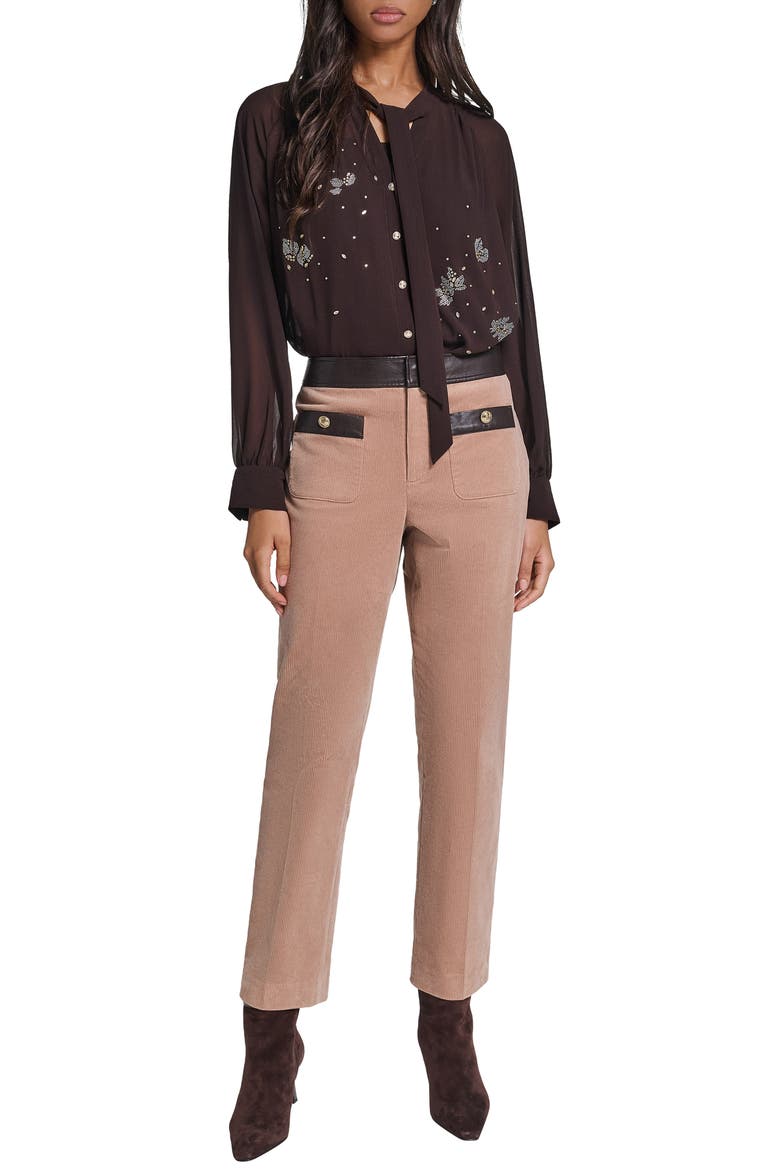 Faux Leather Trim Corduroy Pants, Alternate, color, CLAY