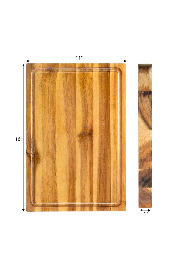 Eldridge Medium Handcrafted Acacia Wood Grain Thick Reversible Cutting Board with Juice Grooves, Alternate, color, Natural
