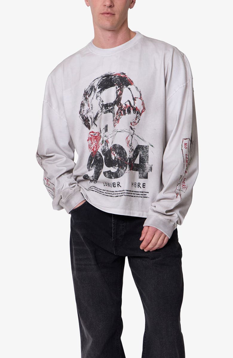 mnml No Longer Here Oversize Long Sleeve Cotton Graphic T-Shirt, Alternate, color, White