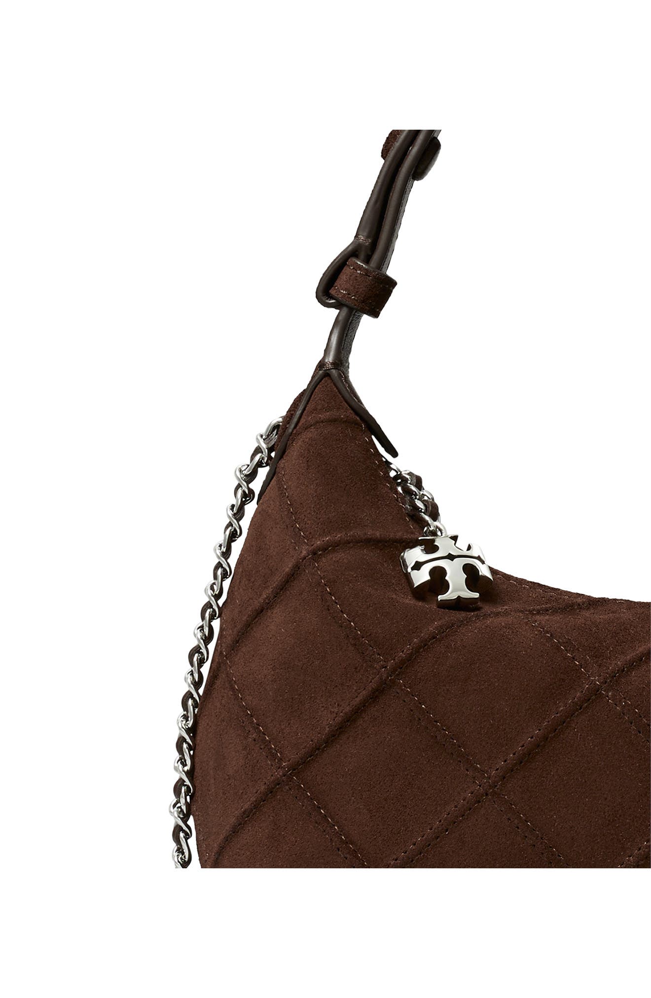Tory Burch Fleming Pochette Quilted Suede Shoulder Bag, Alternate, color, Dark Cocoa