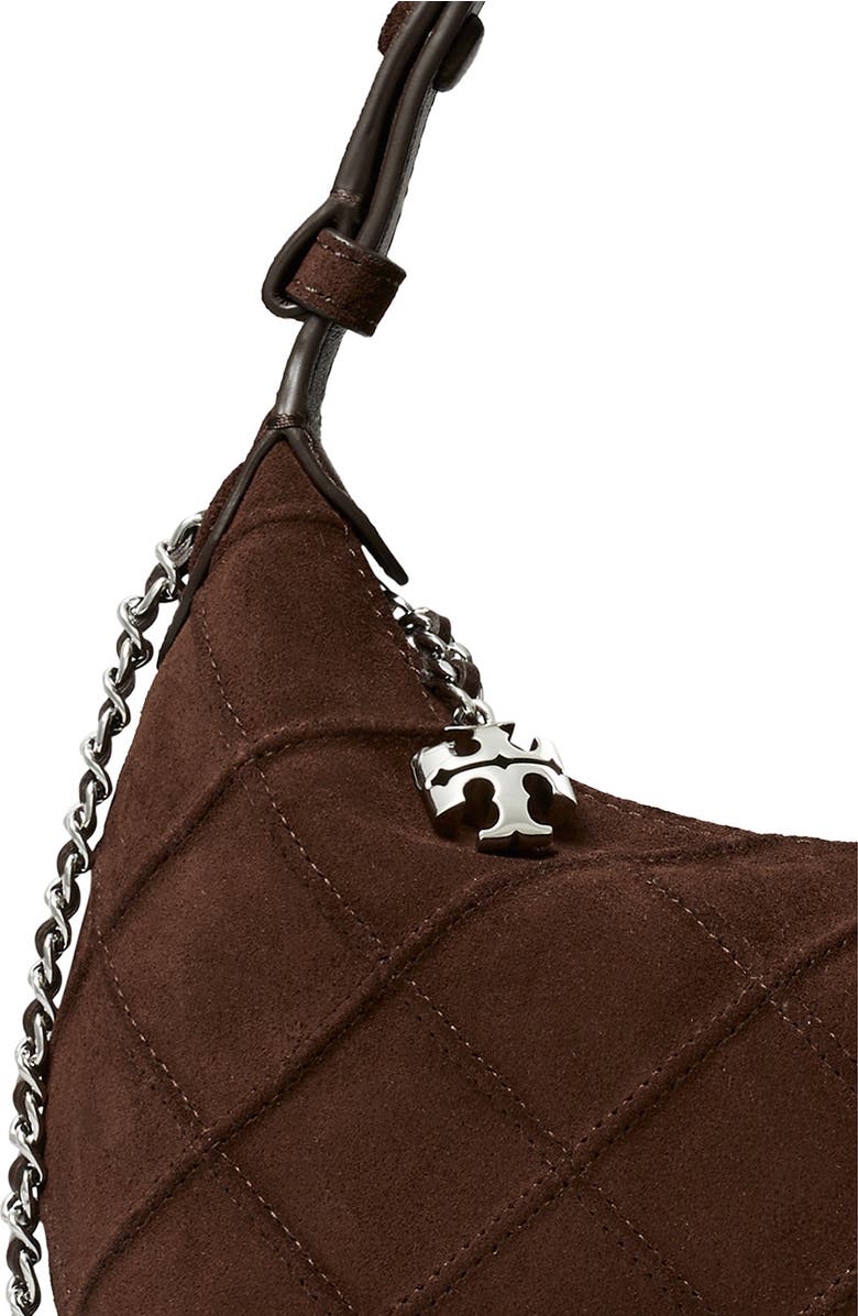 Tory Burch Fleming Pochette Quilted Suede Shoulder Bag, Alternate, color, Dark Cocoa