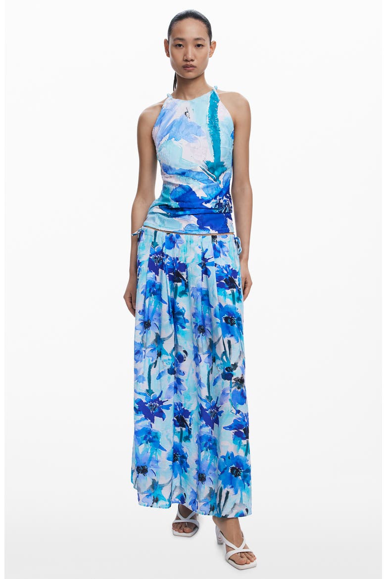 Floral Drawstring Maxi Skirt, Alternate, color, BLUE