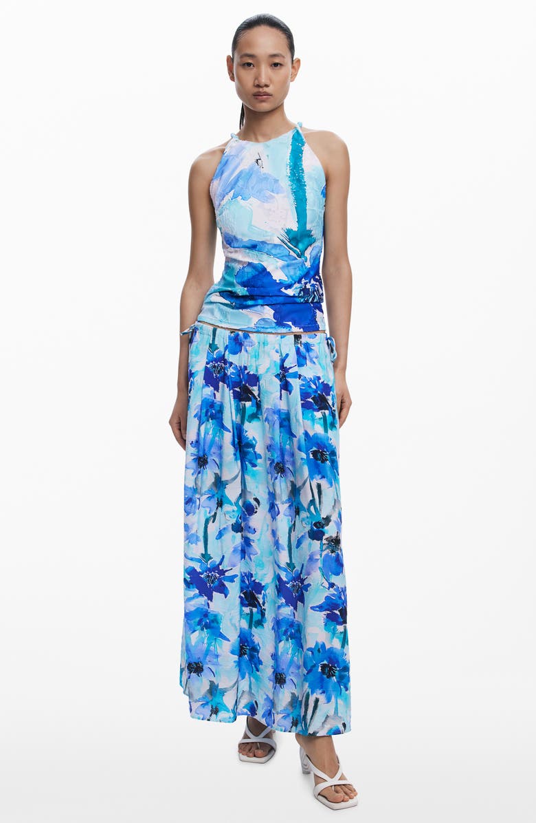 Desigual Floral Drawstring Maxi Skirt, Alternate, color, Blue
