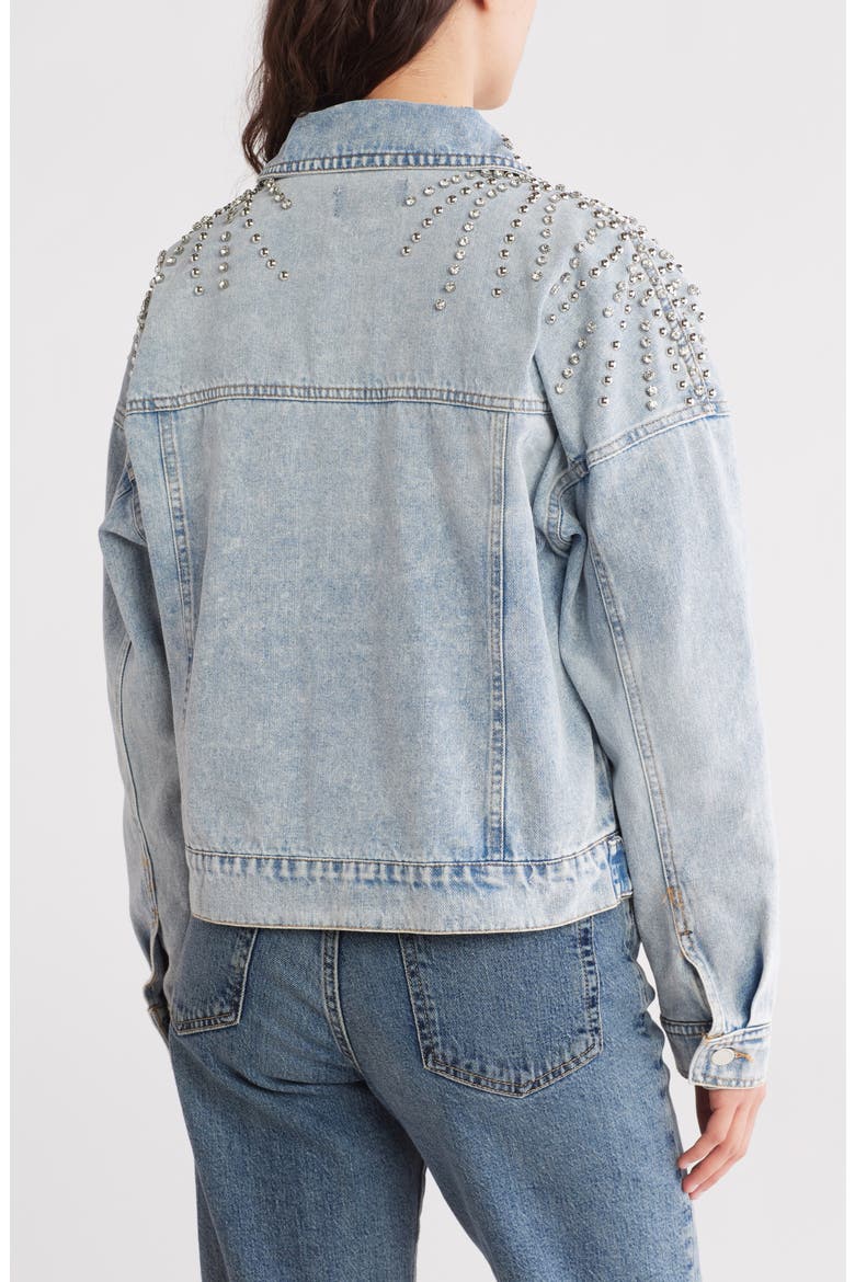 Top Crystal Embellishment Denim Jacket, Alternate, color, LIGHT WASH