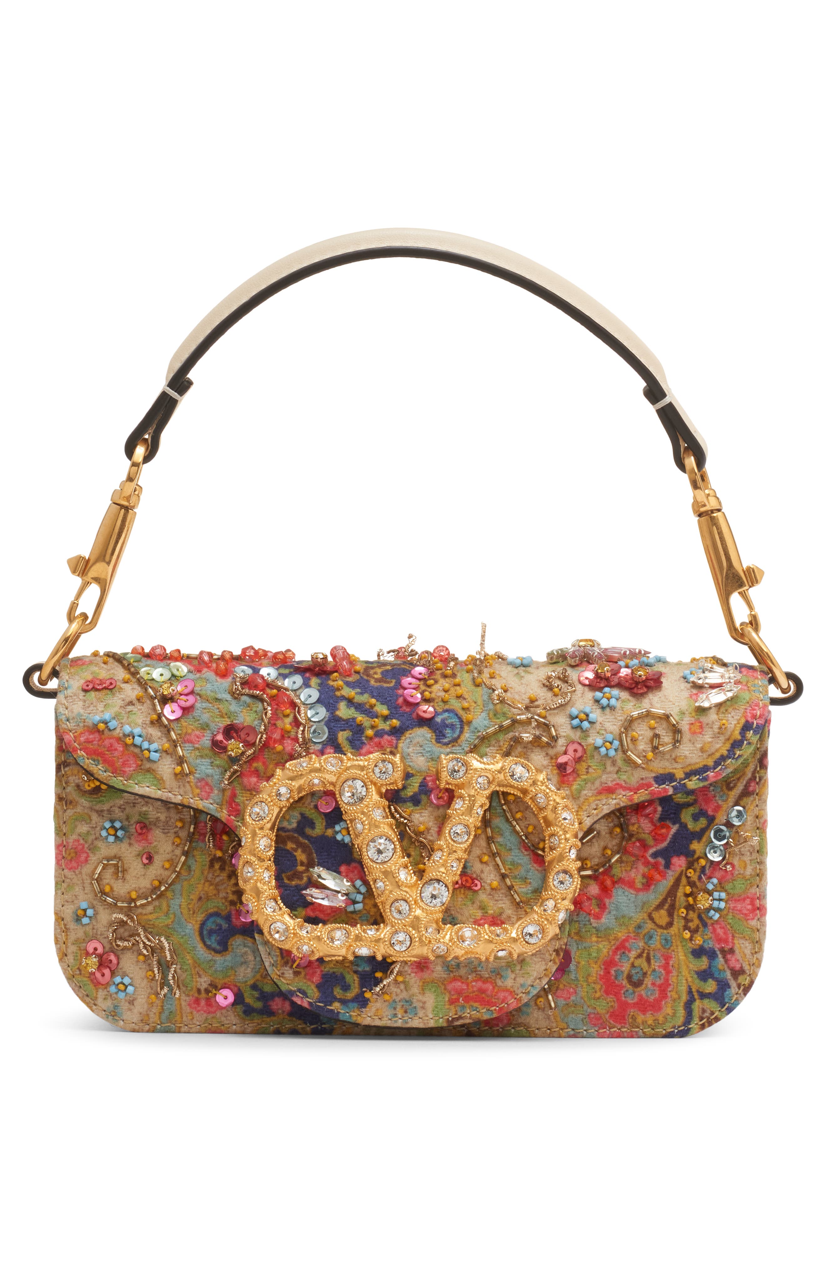 Valentino Garavani Small Locò VLOGO Beaded Paisley Shoulder Bag, Alternate, color, 