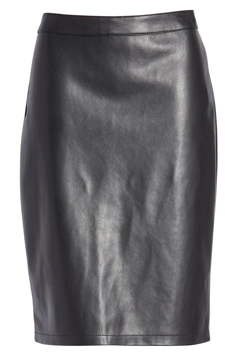 Faux Leather Pencil Skirt, Alternate, color, BLACK