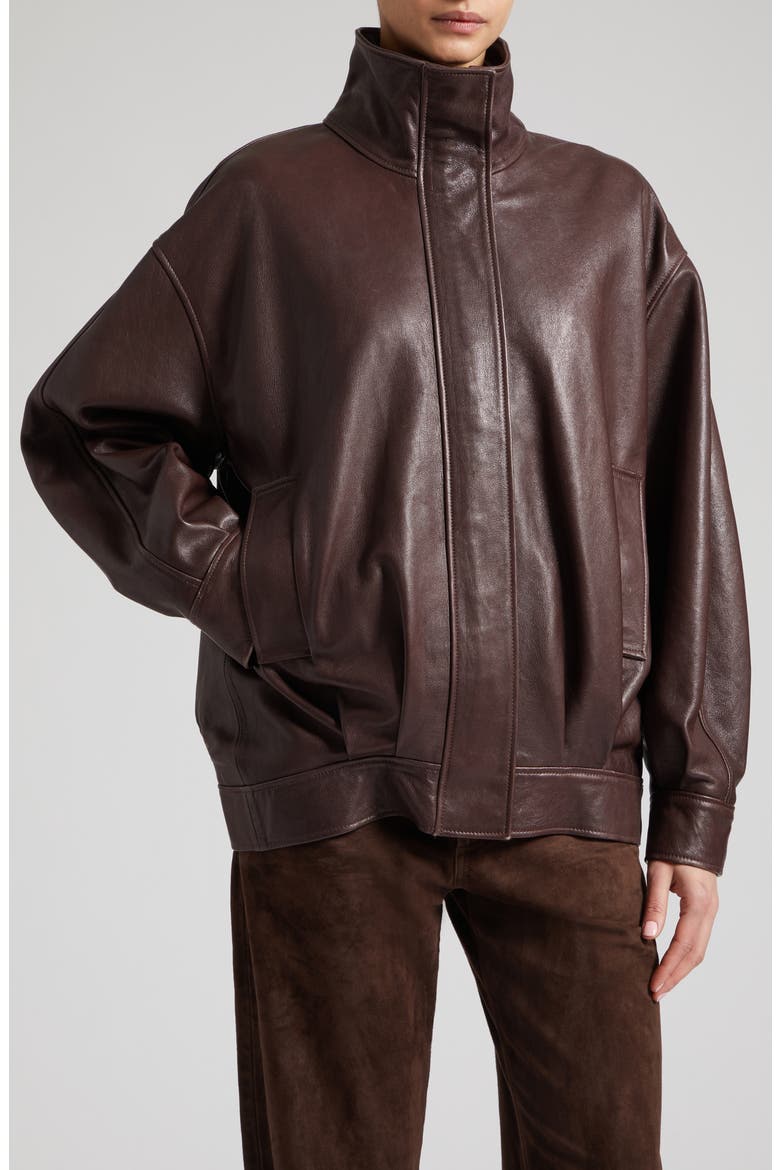 Paula Leather Bomber Jacket, Alternate, color, COFFEE BEAN