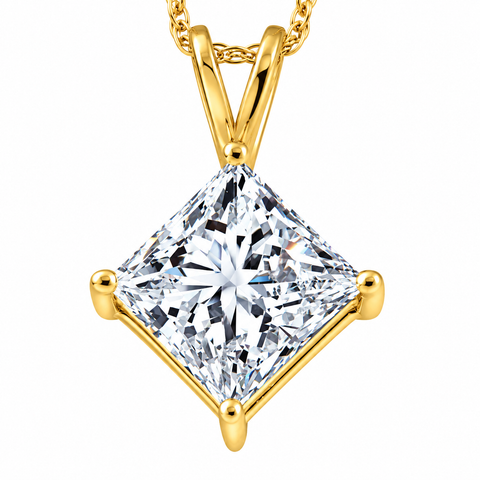 3ct Certified Princess Cut Diamond Pendant 14k Gold Lab Grown