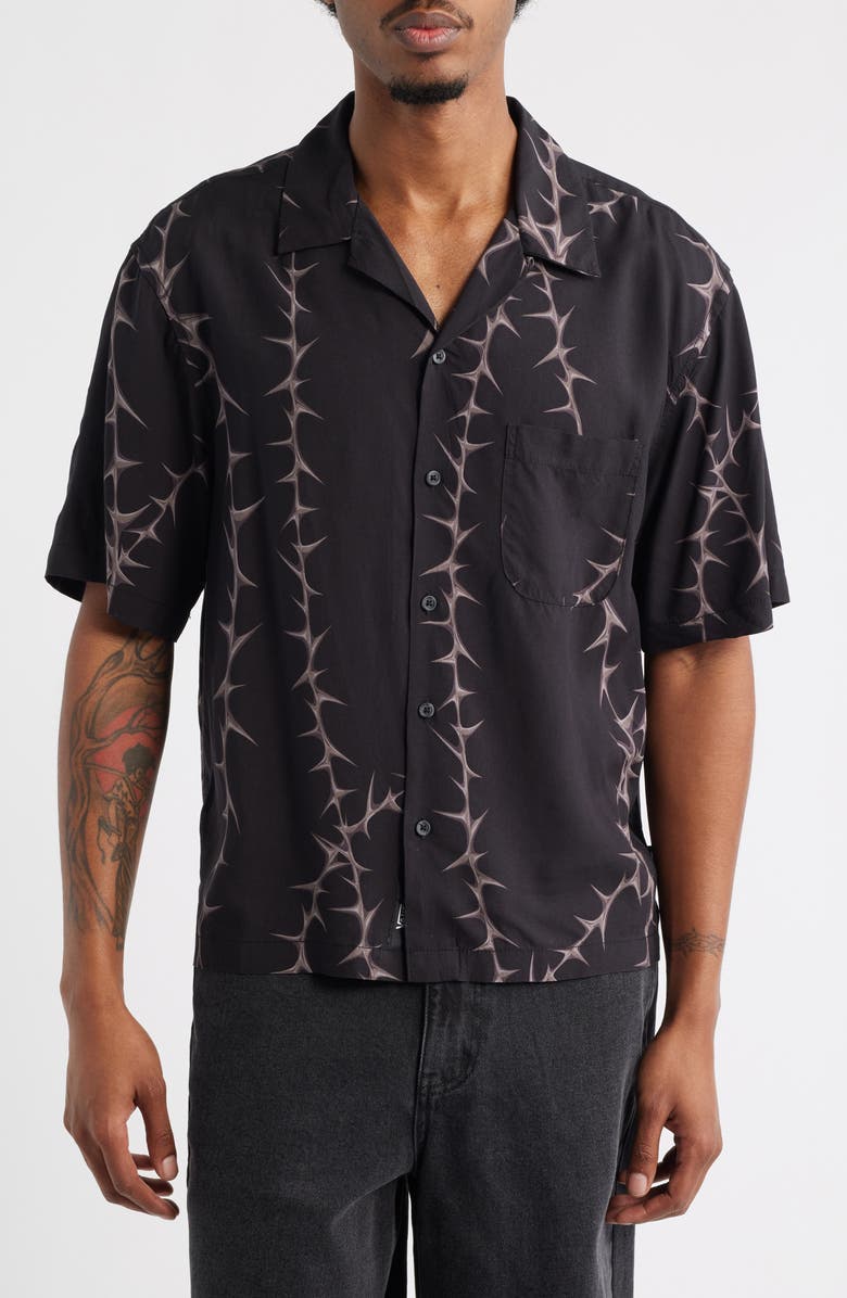 Vans Van Doren Print Camp Shirt, Main, color, Black