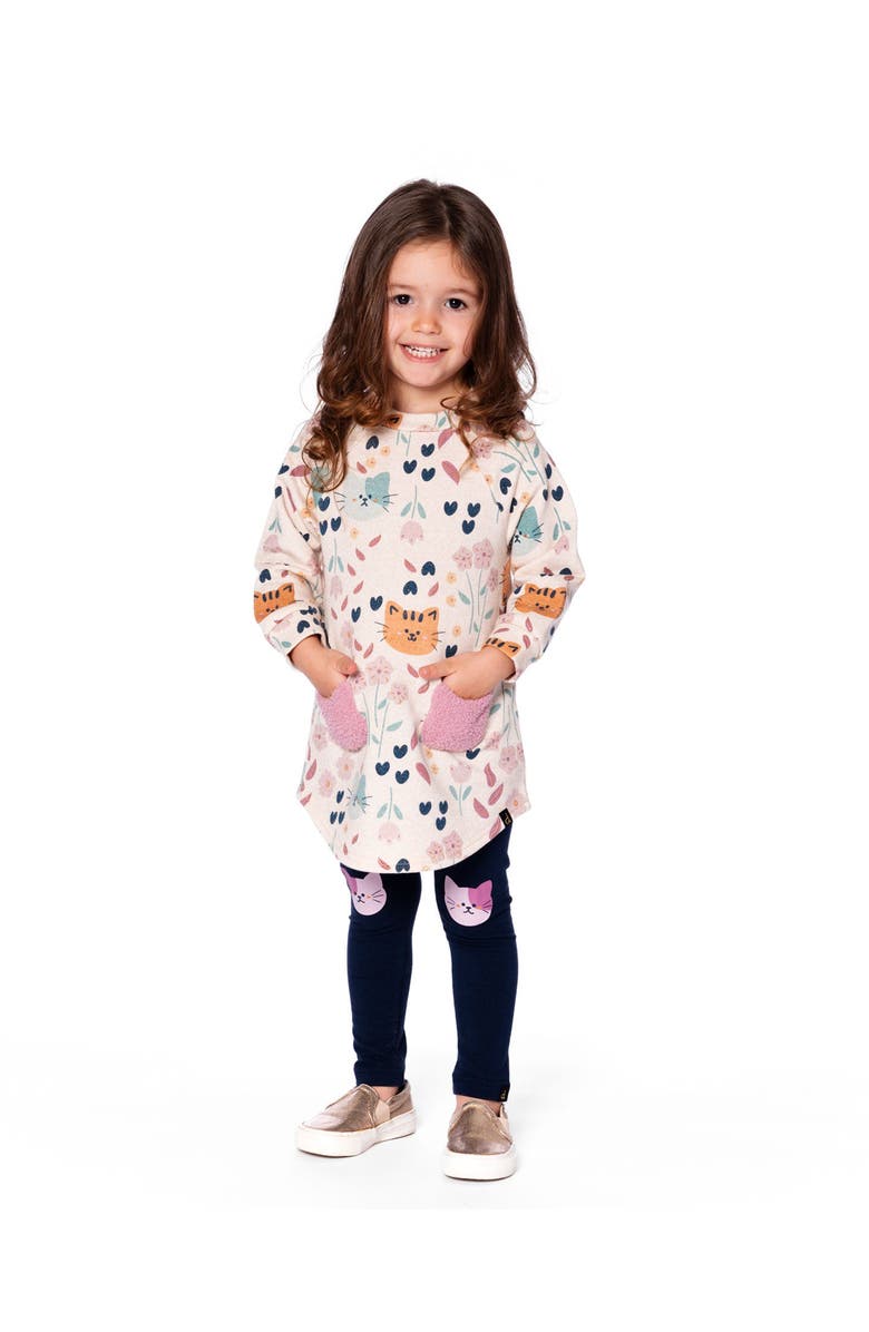 Deux par Deux Glittering French Terry Dress Cat, Alternate, color, Beige