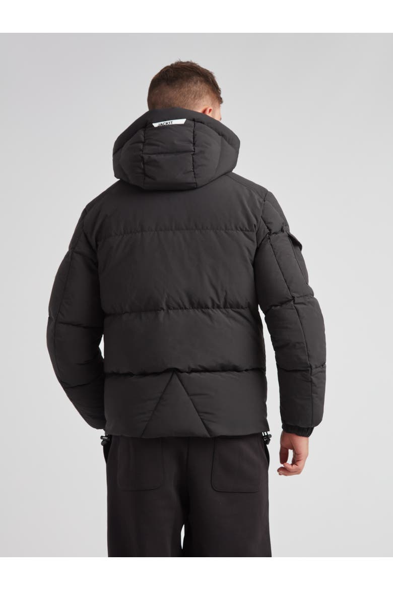 EZ Water Hooded Puffer Racer Jacket, Alternate, color, MATT BLACK