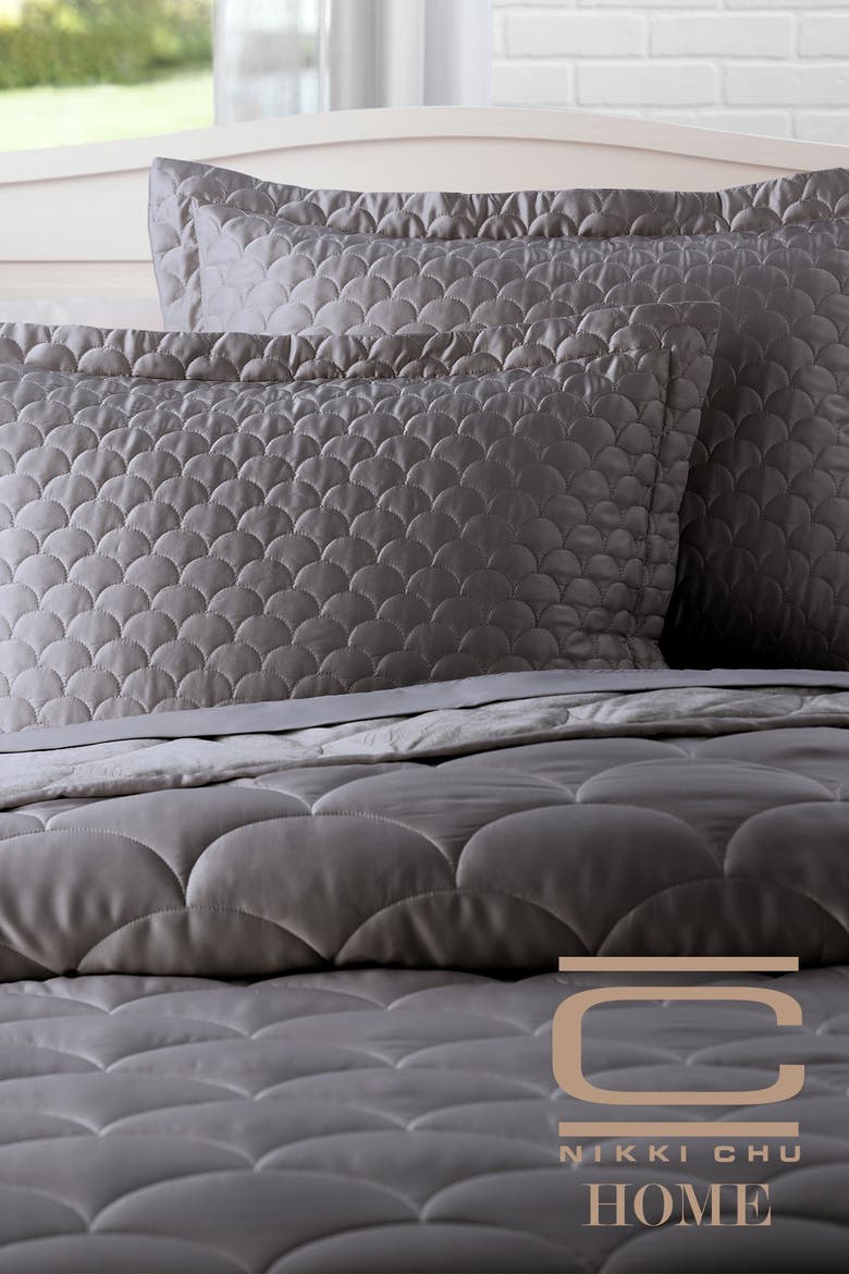 Nikki Chu Queen Velvet/Satin Reversible Blanket - Charcoal, Alternate, color, CHARCOAL